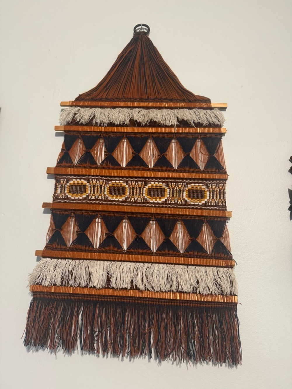 Vintage Tapestry Handwoven Brown and Black Geometric Wall Hanging 1970s colors